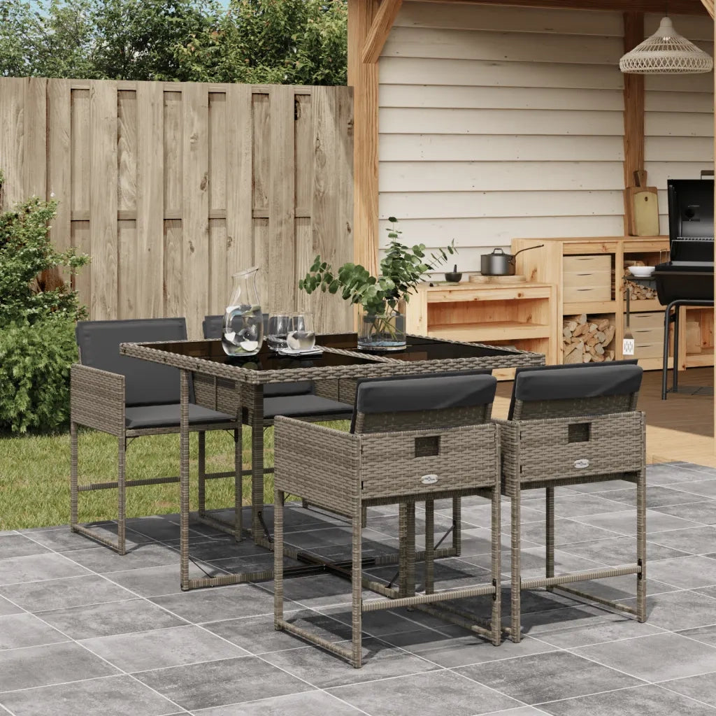 Set da Pranzo da Giardino 5 pz | Set Salotto da Giardino con Cuscini in Polyrattan Grigio