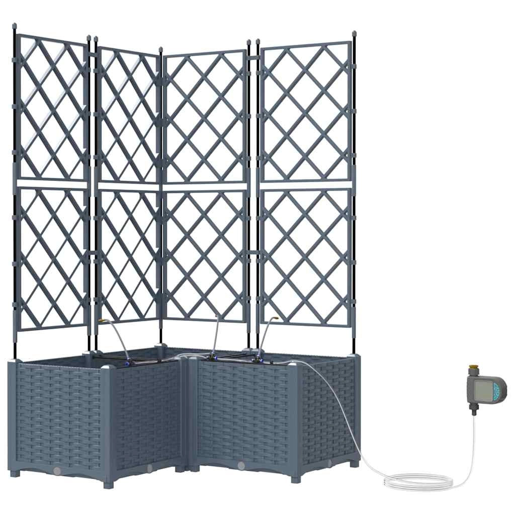 Set di 3 fioriere da giardino moderne con sistema di irrigazione 80 x 80 x 142 cm acciaio grigio chiaro 02_0058598
