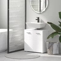 kleankin Mobile Sottolavabo per Bagno a 2 Ante, Armadietto Salvaspazio per Lavandino in Legno con Mensola Regolabile, Bianco Lucido