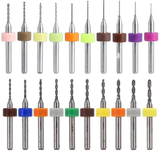 Set di puntoni a spirale in acciaio inox con carburo di wolfram per PCB, diametri 11 mm a 20 mm, diametri di punta 1 mm a 10 mm, manico spesso 20 mm.