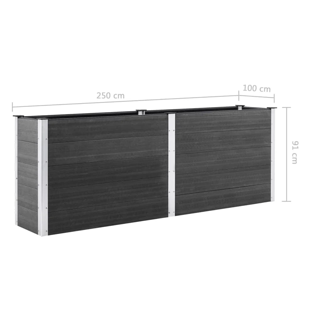 Fioriera rialzata per piante e fiori giardino 250 x 100 x 91 cm WPC grigio 02_0001025