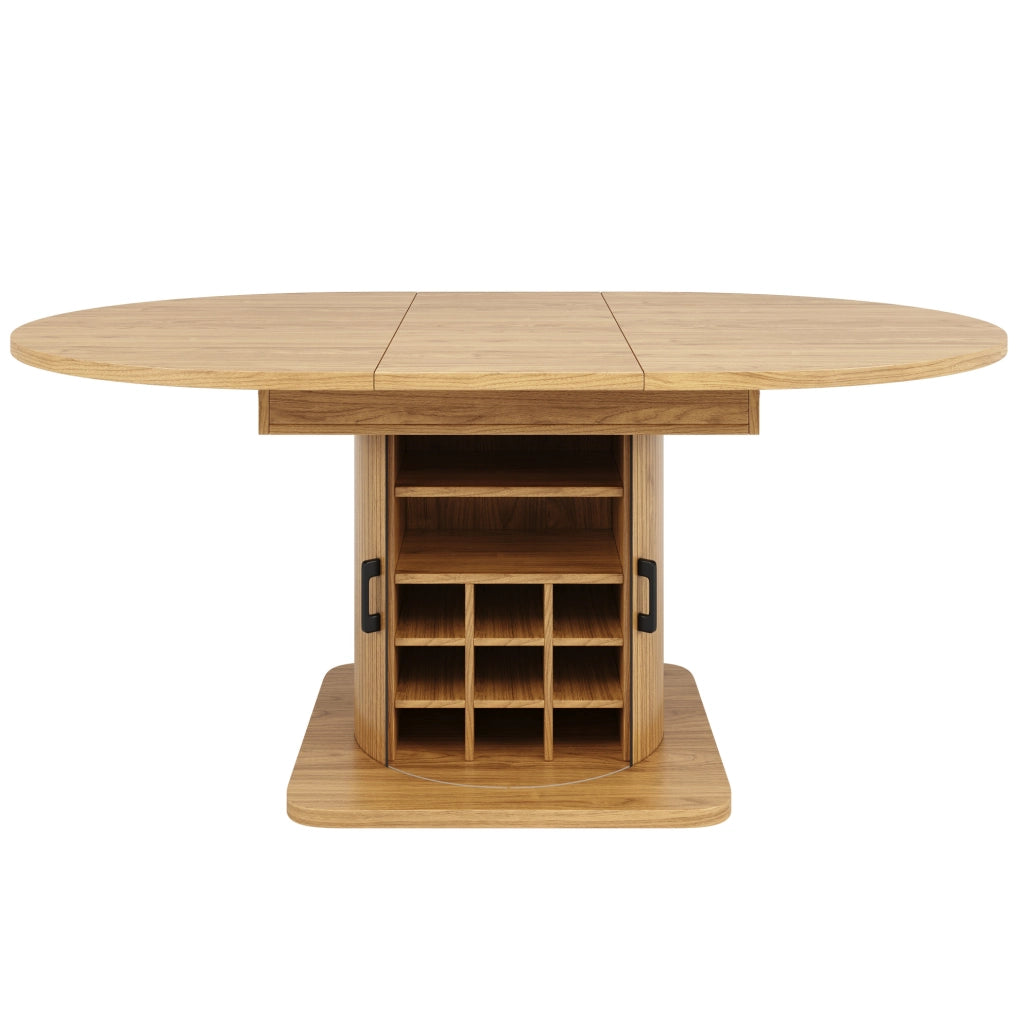 Tavolo allungabile 118x118x76 cm con contenitore; ripiani estraibili e portabicchieri; MDF e metallo; naturale