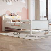 Letto per bambini 90 × 200 cm con luce LED, presa USB e Type-C, testiera con ripiano, senza materasso, bianco