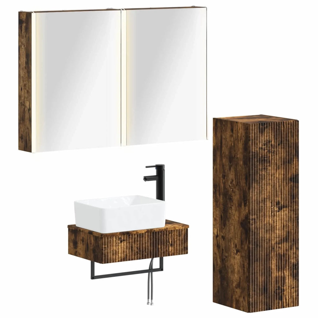 Set di mobili per il bagno 4 pz Rovere Fumo 3407403