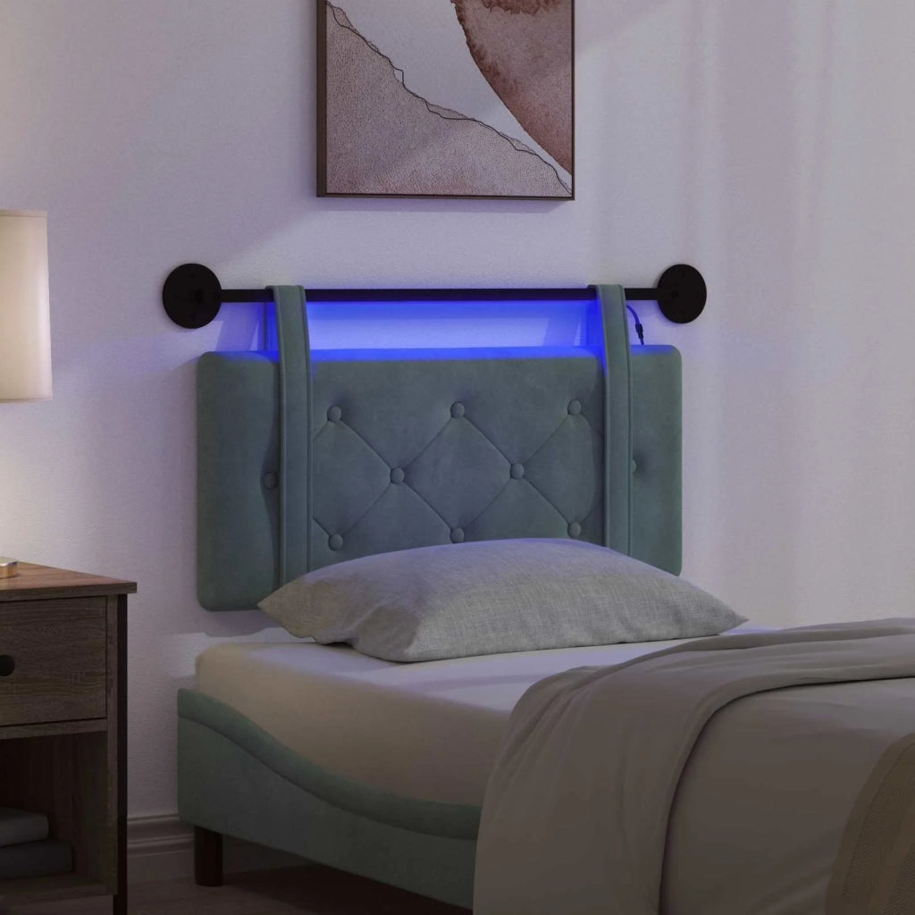 Testiera | Testata sospesa Con luce LED Verde Mare Velluto