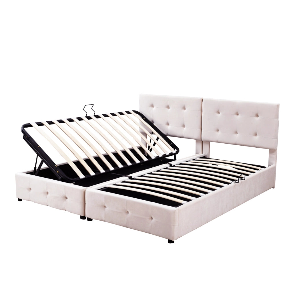 Letto matrimoniale imbottito 180x200 cm con contenitore idraulico; multifunzione; velluto beige