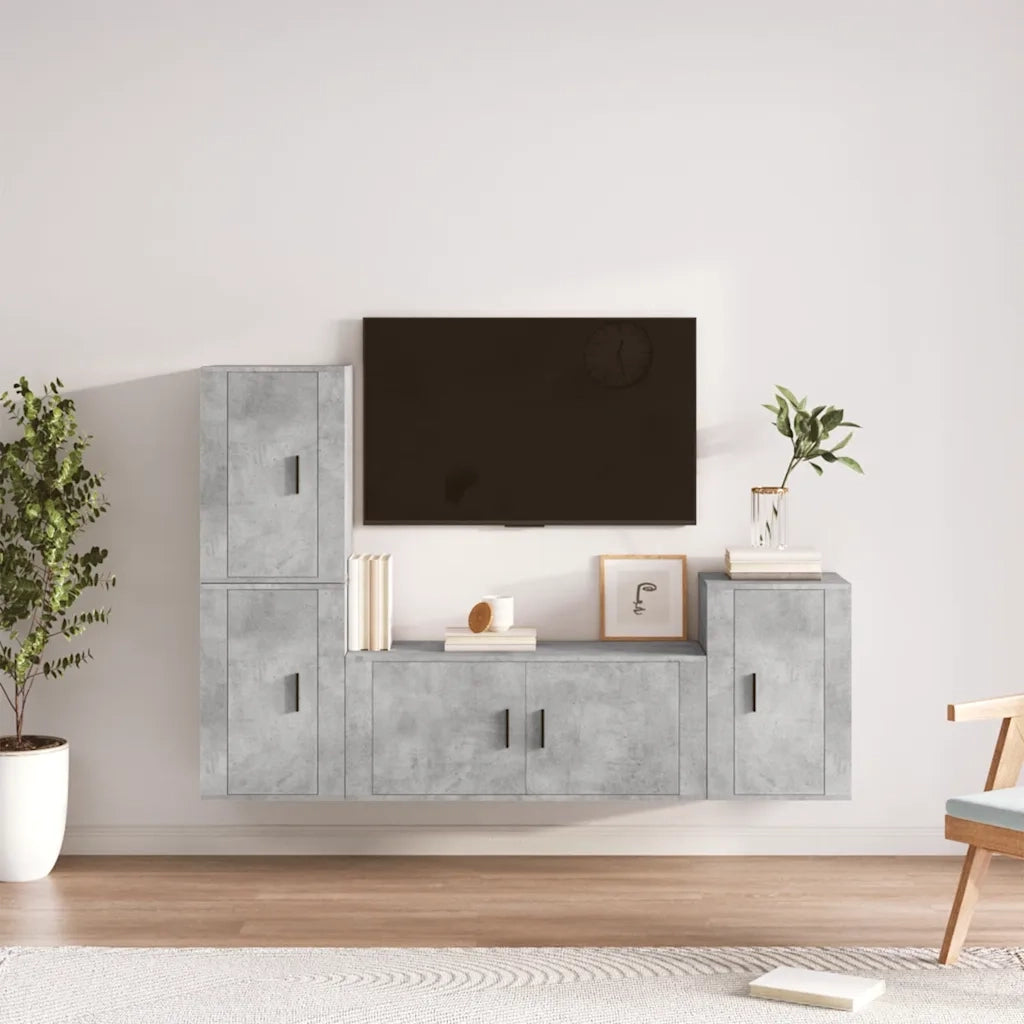 Set di Mobili Porta TV 4 pz Grigio Cemento in Legno Multistrato 3188602