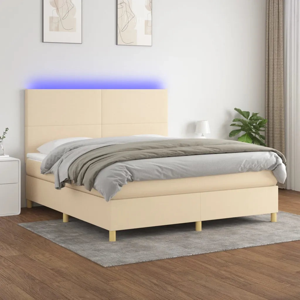 Letto a Molle con Materasso e LED Crema 180x200 cm in Tessutocod mxl 104067