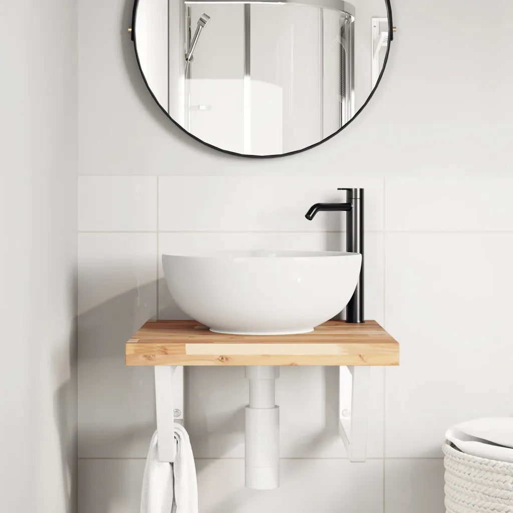 vidaXL Ripiano a Parete per Lavabo in Acciaio e Massello di Acacia