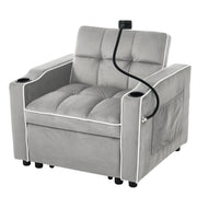 Divano letto singolo 3 in 1 - con portabicchieri e porta telefono - in velluto - grigio anticato
