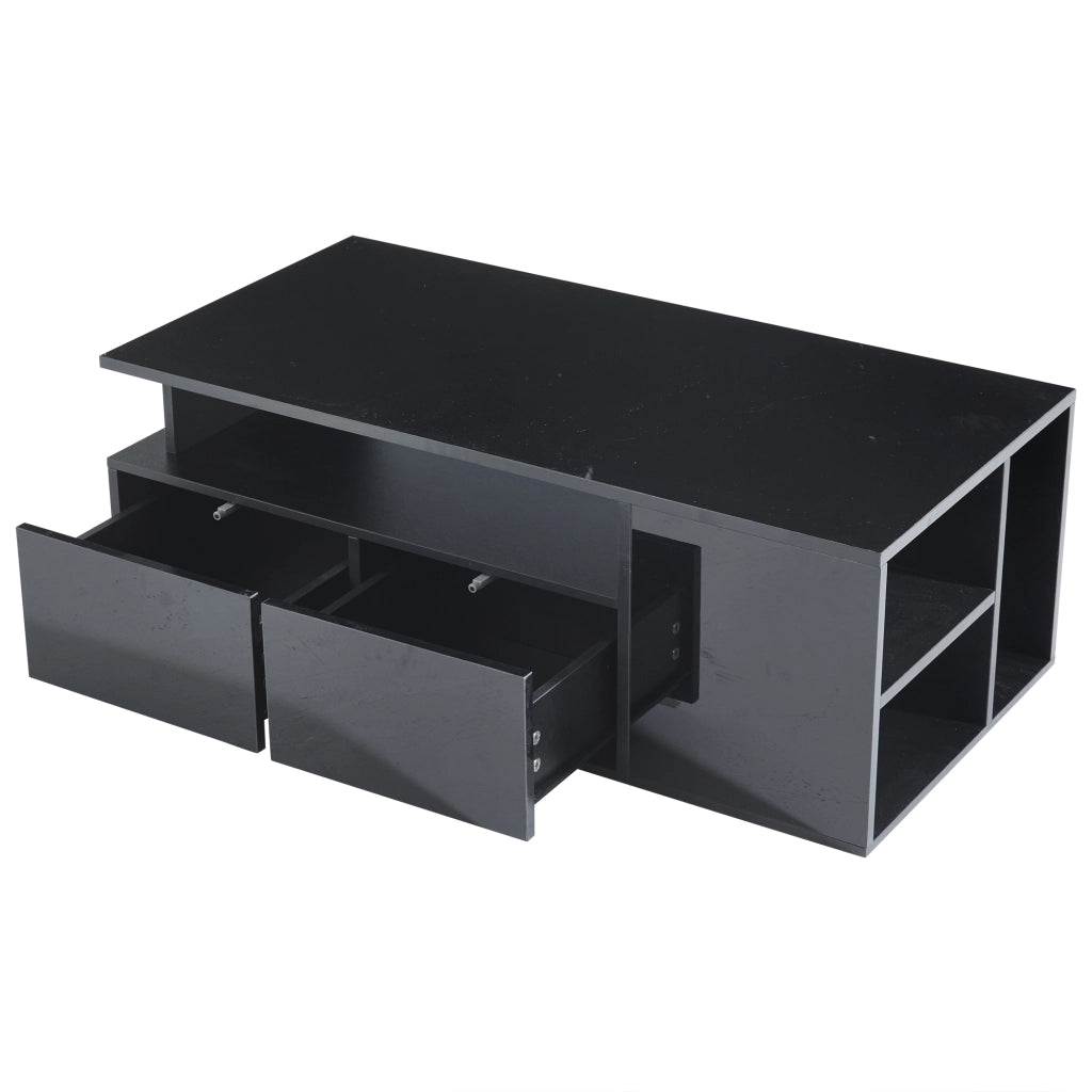 OKWISH Tavolino da Salotto con 2 Cassetti, 1 Vano Aperto e 3 Scomparti, LED, per Soggiorno, Pannello di Truciolato, 100 x 50 x 35 cm