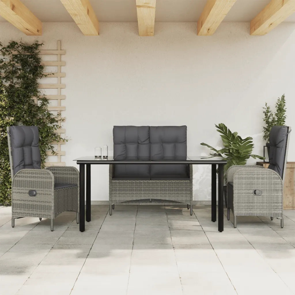 Set da Pranzo da Giardino 4 pz con Cuscini in Polyrattan Grigiocod mxl 125018