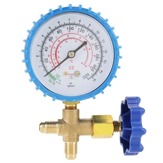 Manometro di alta qualità - Manometro pressione acqua - Manometro compressore - Connettori per Freon - Vetrino per la lettura della pressione - 220 psi - Misuratore di refrigerante