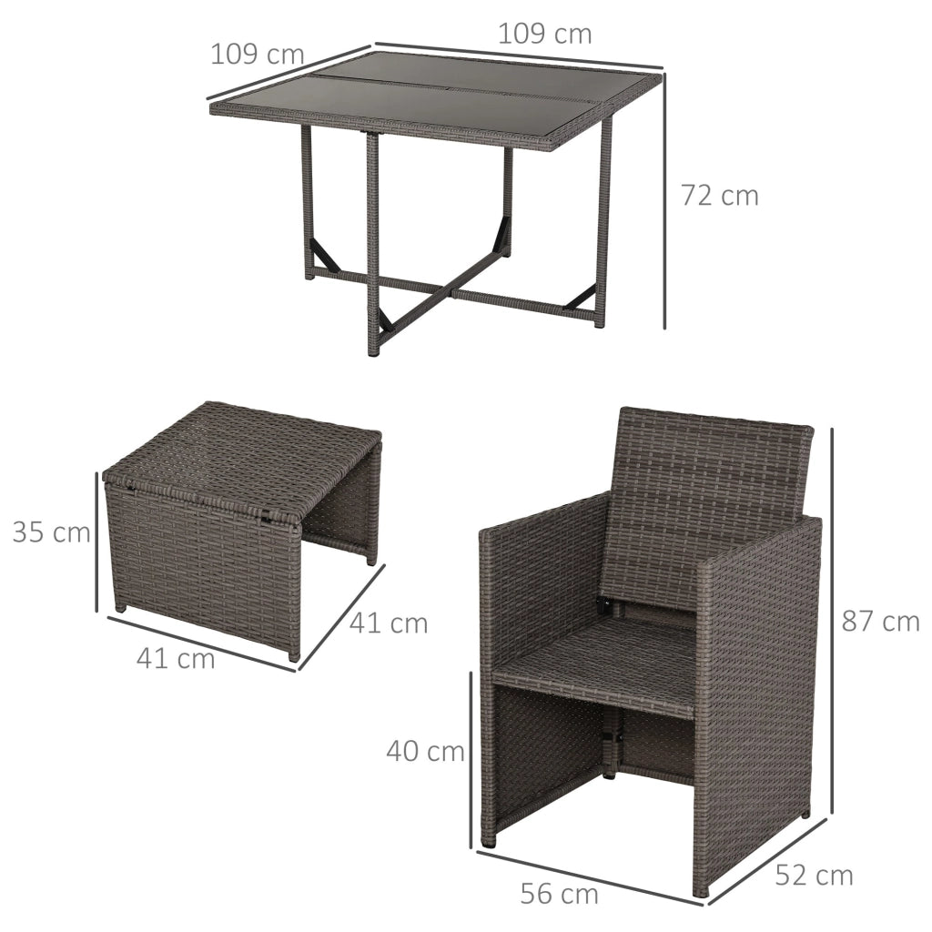 Set Tavolo e 4 Sedie da giardino in Rattan Sintetico e Acciaio con 4 Poggiapiedi Grigio