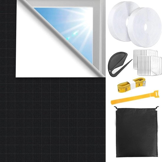 Gordino di occultamento 100% 200 x 145 cm - adatto per ogni dimensione di finestra - con 20 nastro adesivi nano e 4 m di nastro adesivo magnetico - facile da applicare e rimuovere - non richiede chiodi per i ganci di occultamento temporanei