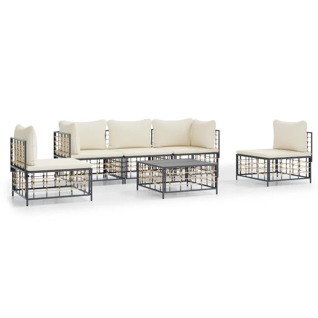 Set Divani da Giardino 6 pz con Cuscini Antracite in Polyrattan 3186718