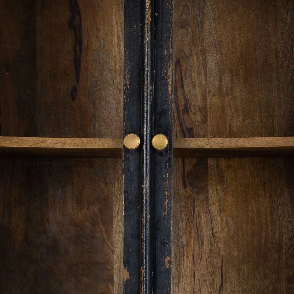 Vetrina in legno e vetro rifinita artigianalmente con 4 ante e 2 cassetti nera 85x40x180