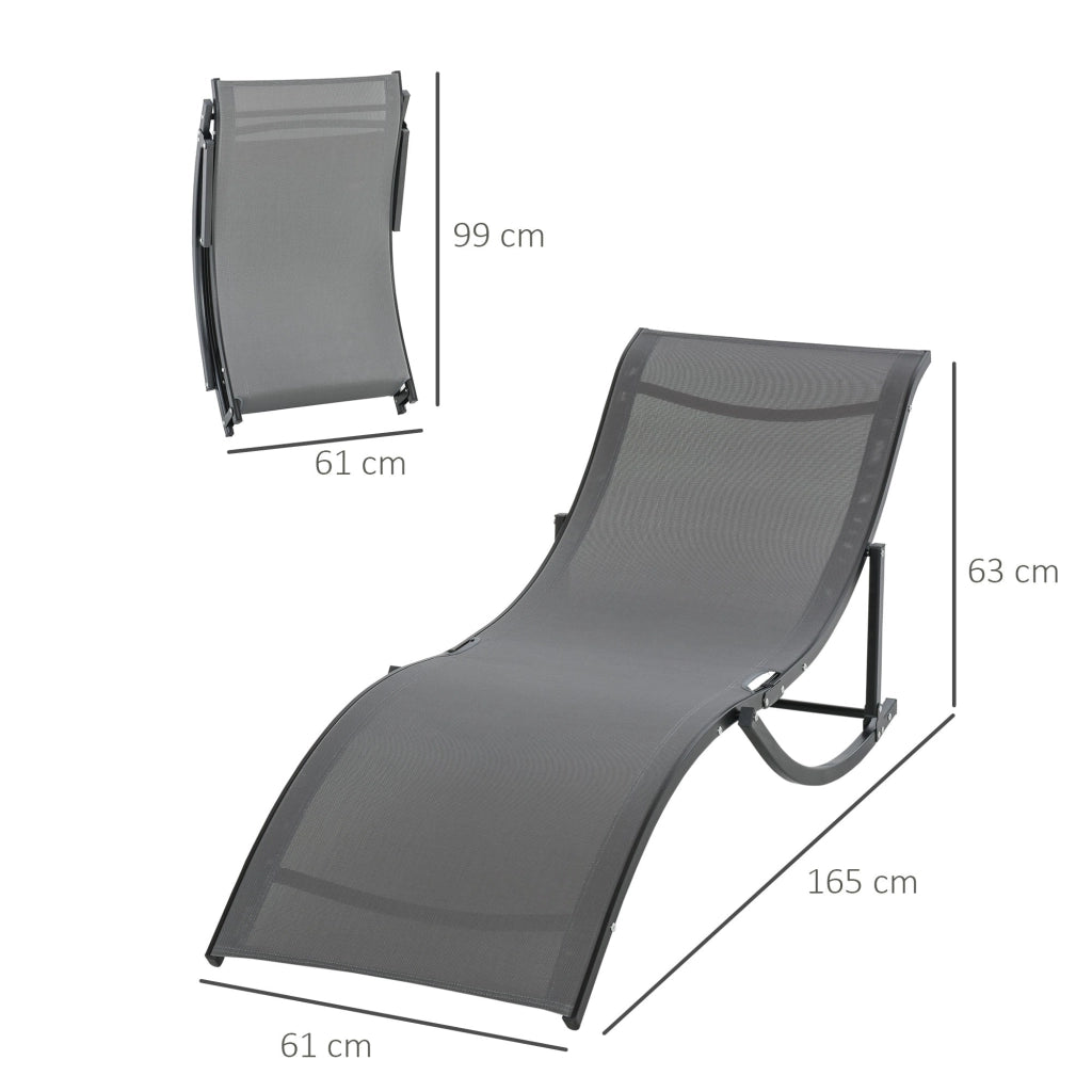 Set 2 Lettini Prendisole Pieghevoli 61x165x63 cm in Alluminio e Textilene Nero e Grigio Scuro