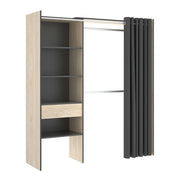 Guardaroba Arim, Struttura per cabina armadio con tenda, Mobile appendiabiti aperto, 160x50h205 cm, Rovere e Antracite
