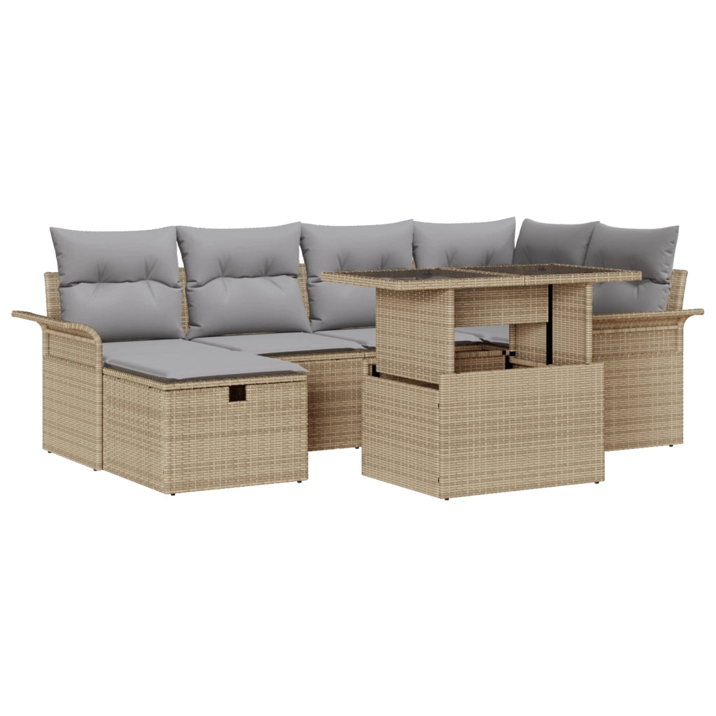 Set divano da giardino  7 Pezzi con cuscini Rattan Polietilene Beige