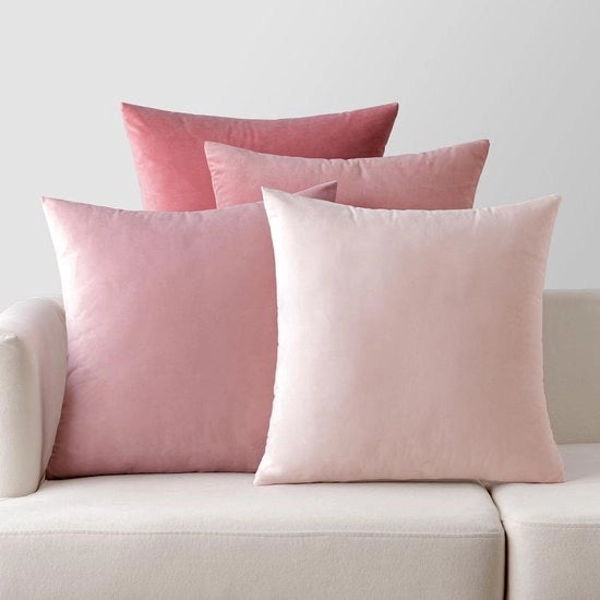 Cuscini di velluto decorativi Copertura di divano 4 pezzi Arredamento per la casa Camera da letto 50 x 50 cm Serie Rosa