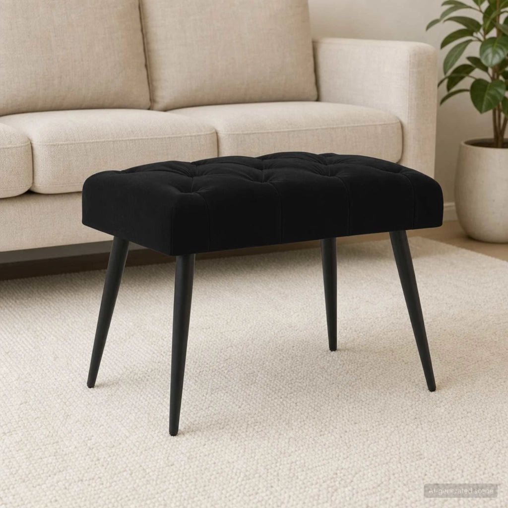 Panchina con bottoni imbottiti Nero 60 x 40 x 45 cm Velluto 42038549