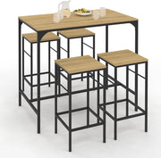 DETROIT Tavolo da bar alto 100 cm e 4 sgabelli in metallo e legno nero - design industriale