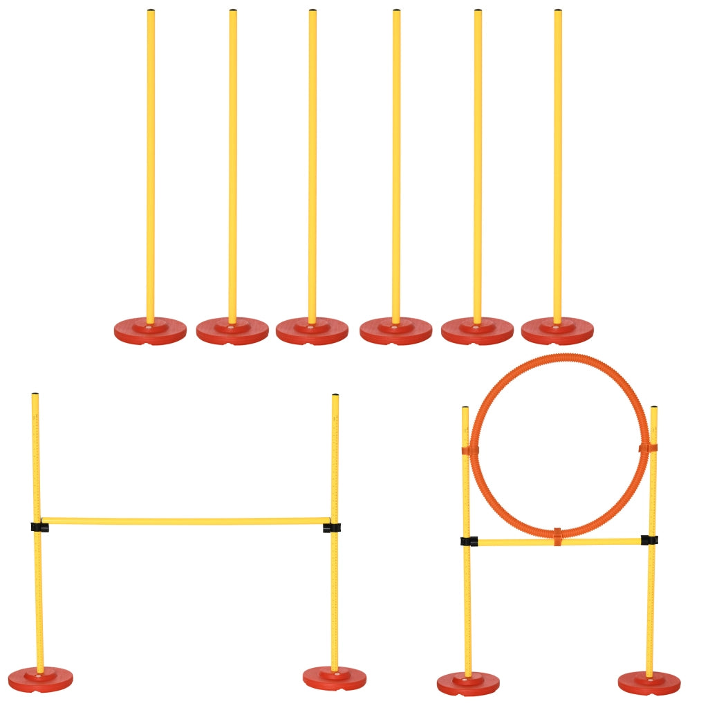 Set Agility Dog 3 Esercizi: Slalom, Ostacoli, Anello, per Addestramento Cani, Portatile, 2.5 kg, Giallo e Rosso