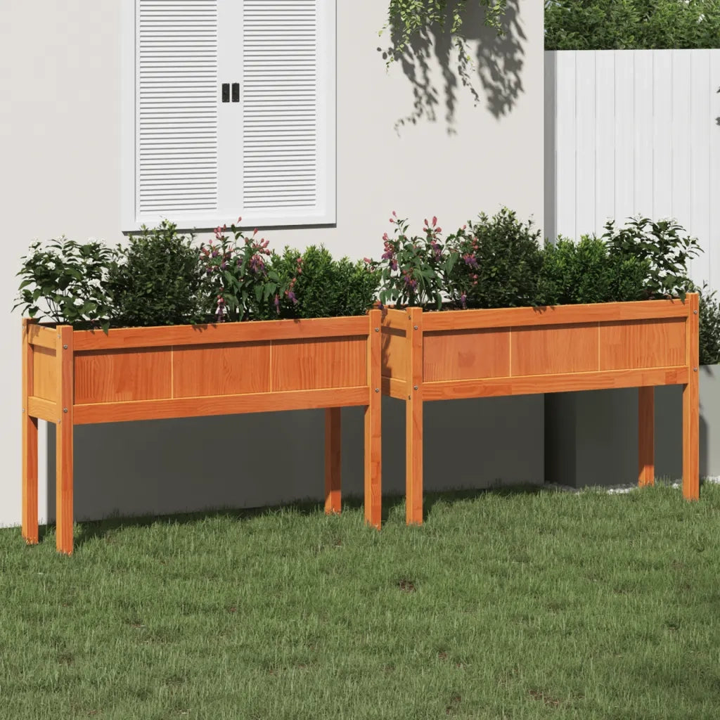 Fioriere da Giardino 2pz Gambe Marrone Cera Legno Massello Pino 837569