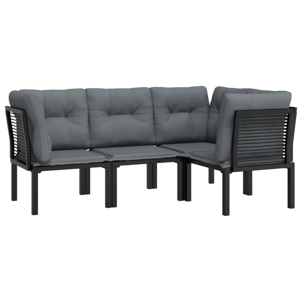 Set Salotto da Giardino 4 pz Nero e Grigio in Polyrattan
