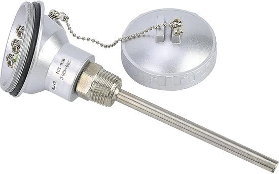 Sensore di temperatura Pt100 201 in acciaio inox, sensore di temperatura Pt100 con sonde 1-2 NPT, filo di rame, connettore Pt 200 mm - protezione 100 mm.