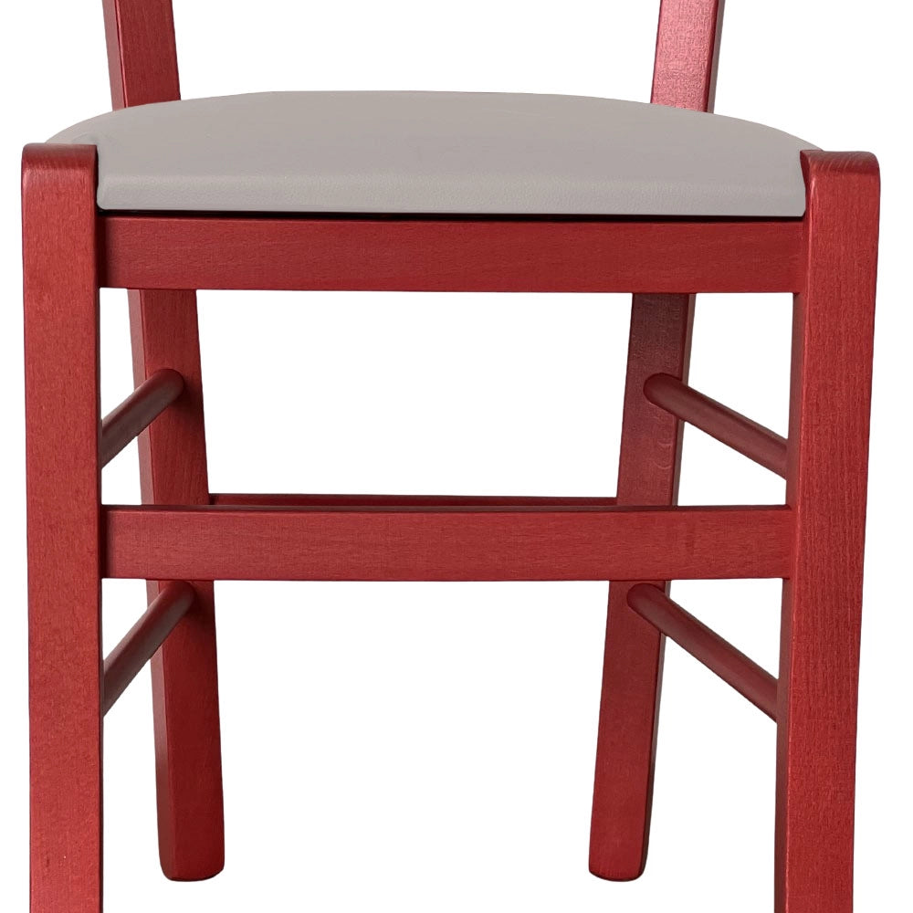 Sedie da sala da pranzo in legno Venezia rosse con seduta in similpelle tortora