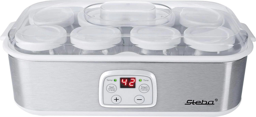 Steba JM 3 Yogurtiera 8 vasetti in vetro da 180 ml 1,4 L Timer 1-48 ore 25 W colore Acciaio inox-Bianco