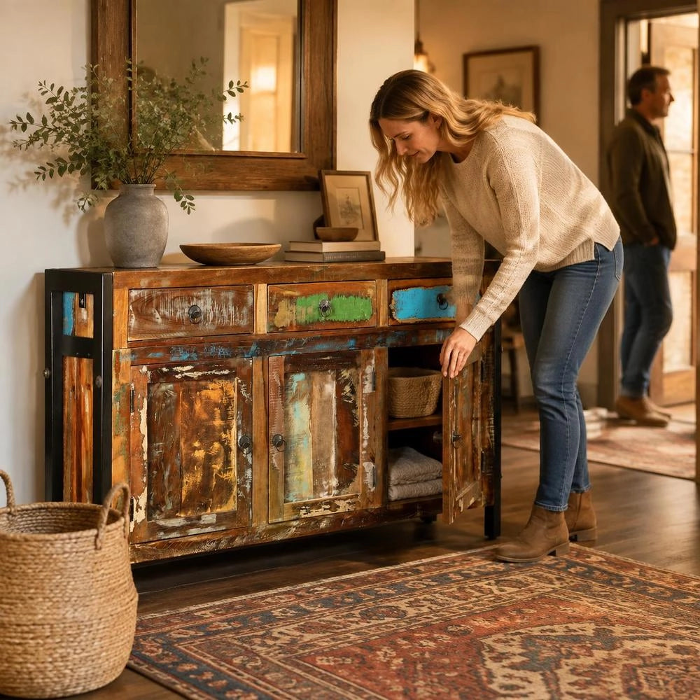 Sideboard Made Of Reclaimed Wood, Solid Wood, 120x35x76 Cm