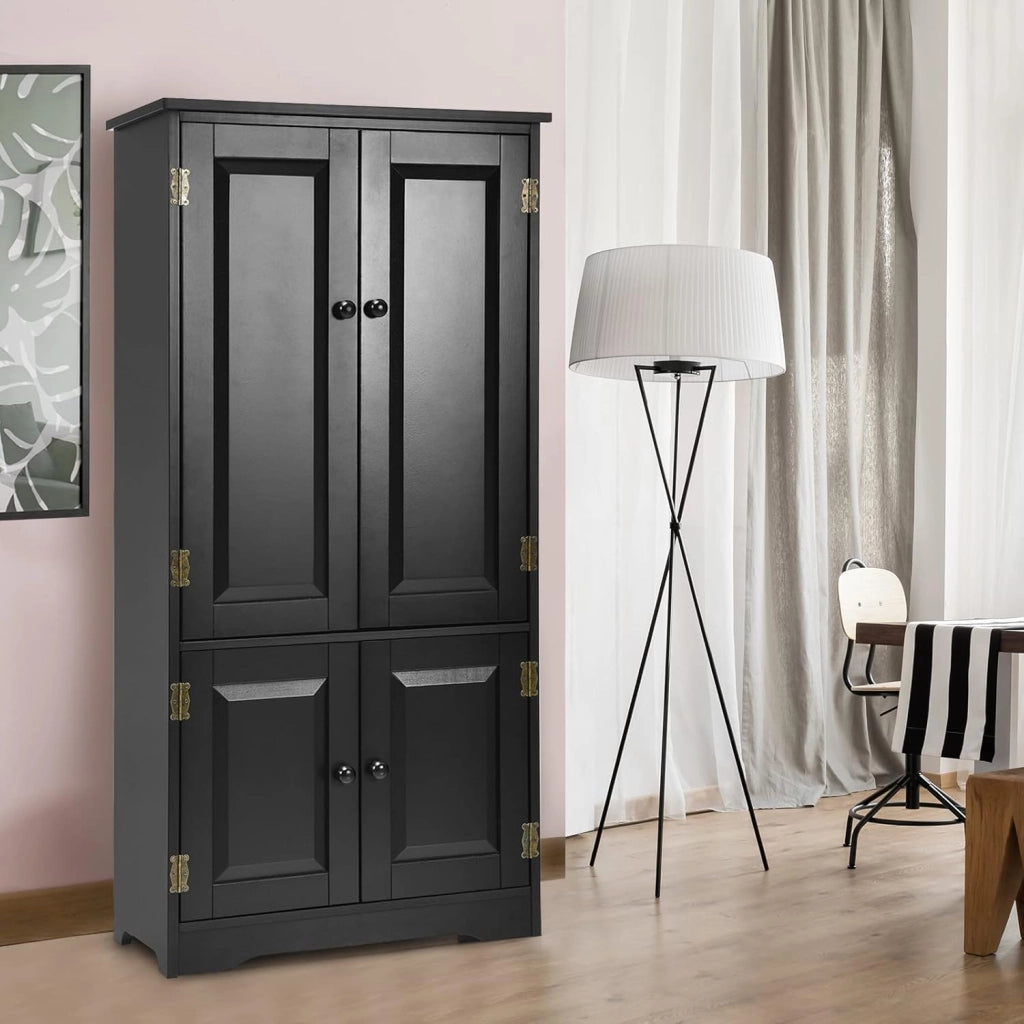Armadio Alto in Legno con 2 Ripiani Regolabili, Armadio da Guardaroba Verticale con Dispositivo Anti-Rovesciamento, Mobile Organizzatore, Grande Spazio, 58,5 x 32 x 123 cm, Nero