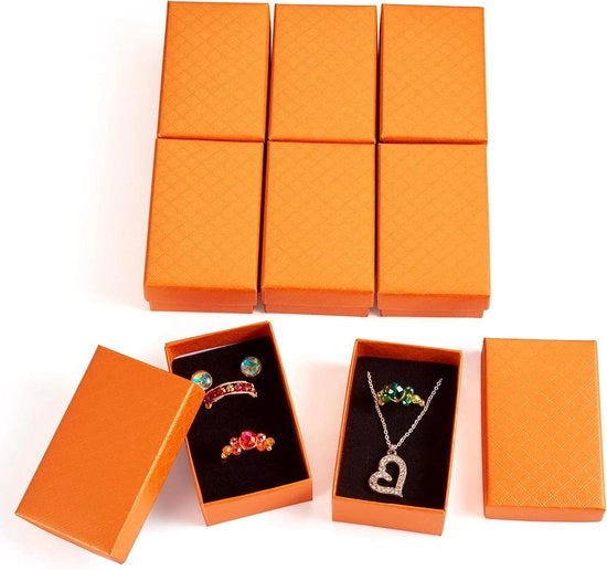Set di 12 Scatole di Cartone per Gioielli - Kraft con Stampo a Reticolo e Spongia - Ideale per Imballaggio - Marrone Saddle