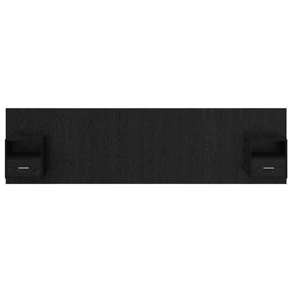 Testata con Comodino 3 pz-Set di 3 Testiera con Contenitore Rovere Nero Legno multistrato 399517
