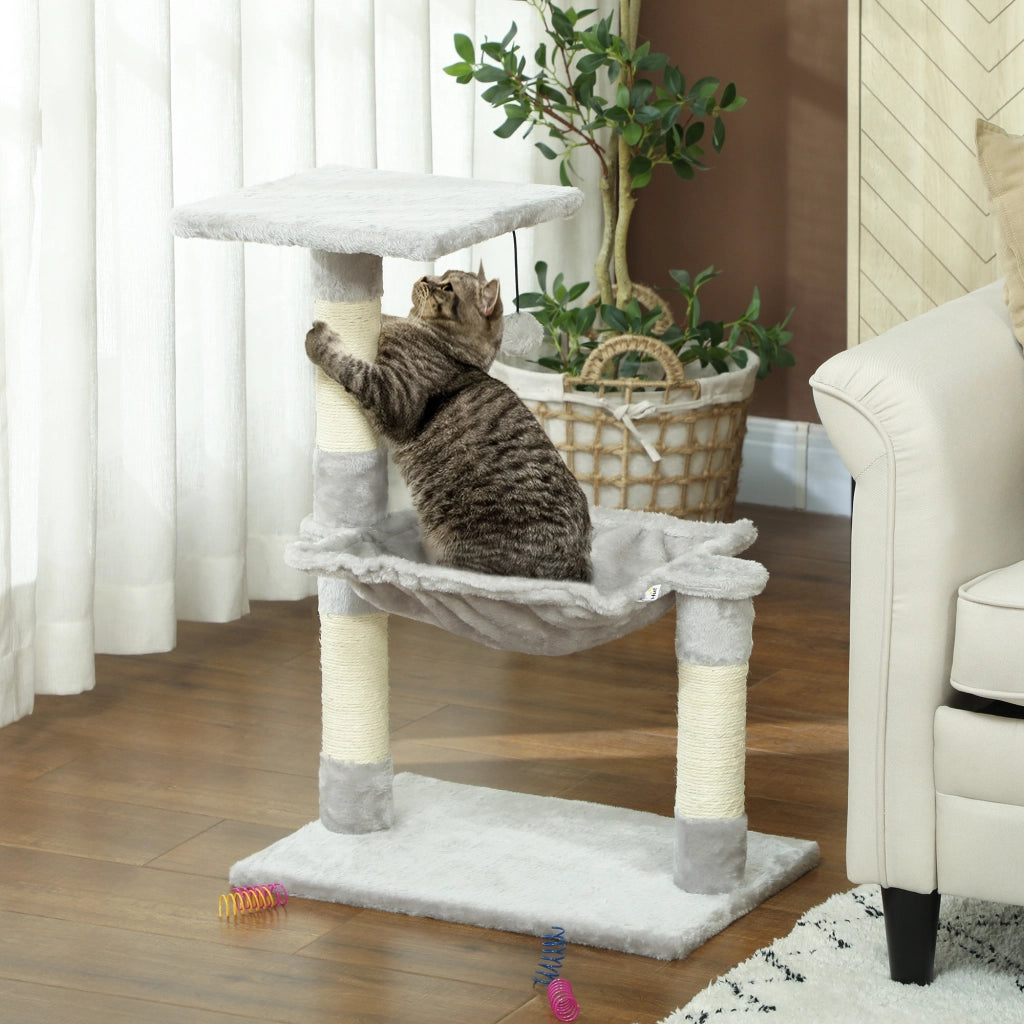 Arbre ¨¤ chat con 3 griffoirs sisal plateforme hamac ¨C zephmum ¨C 50x26x70 cm grigio