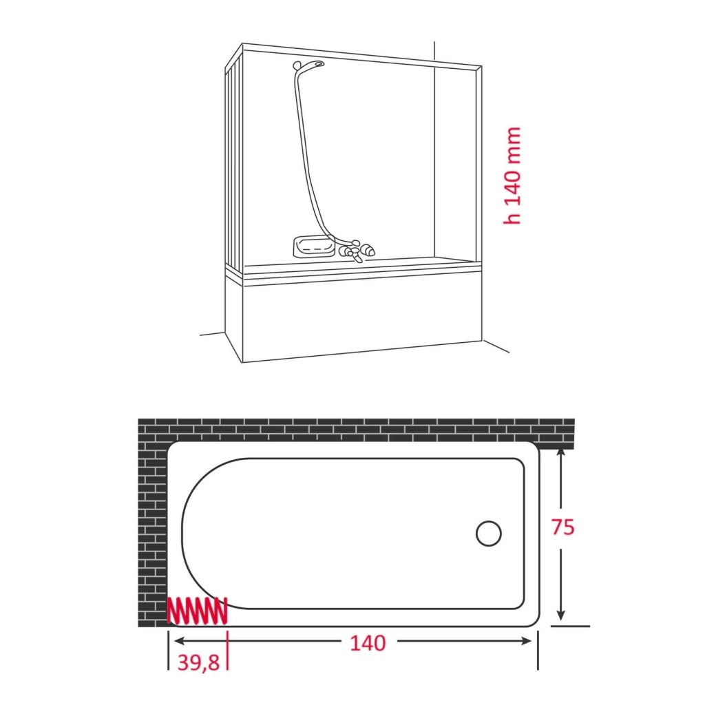 Box Vasca a soffietto a 2 lati (apertura DX corta) cm 140 x 75 - H.140 - con apertura RIDUCIBILE e REVERSIBILE - CR