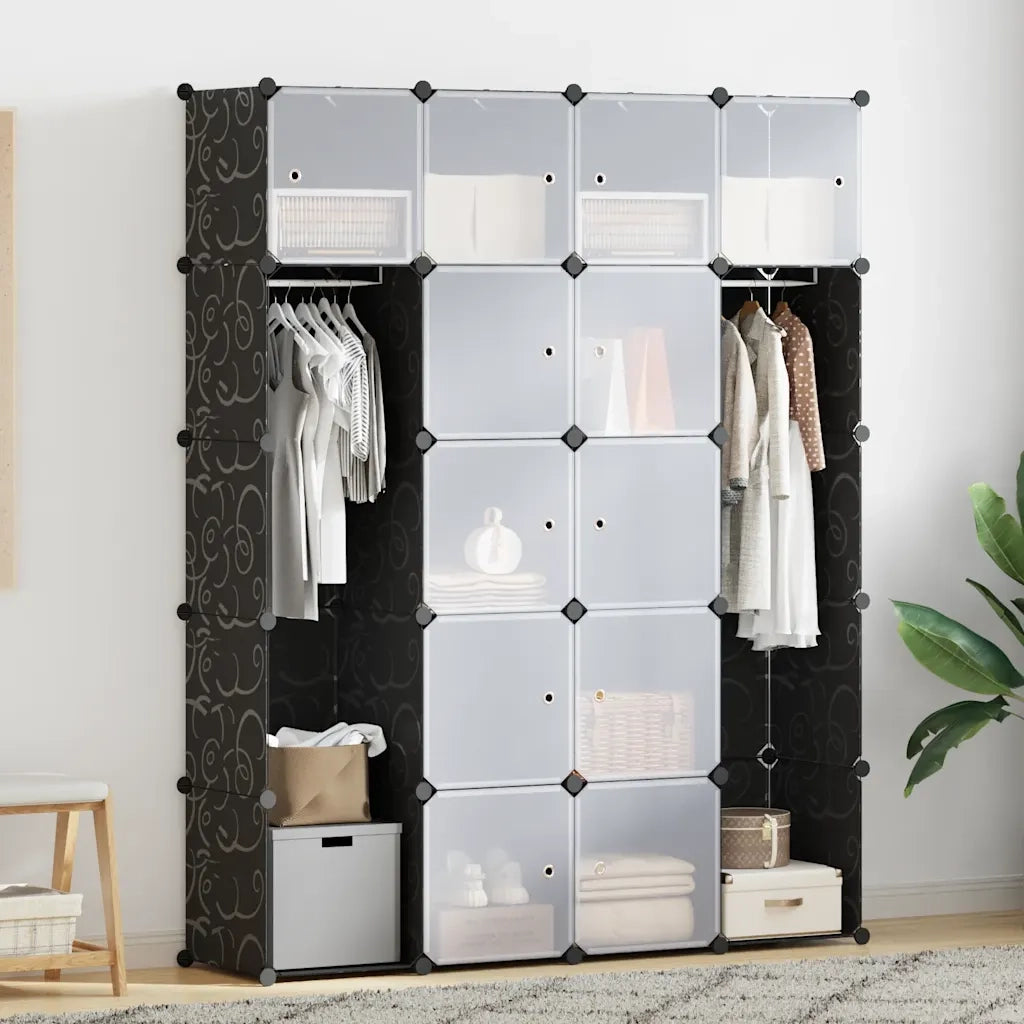 Armadietto Modulare 14 Scomparti Nero e Bianco 37x146x180,5 cm 240499