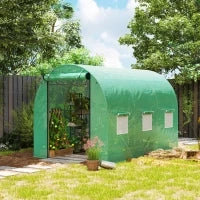 Serra a Tunnel da Giardino 3 x 2 x 2 m con Porta Avvolgibile e Grandi Finestre, in Acciaio Zincato e PE, Verde