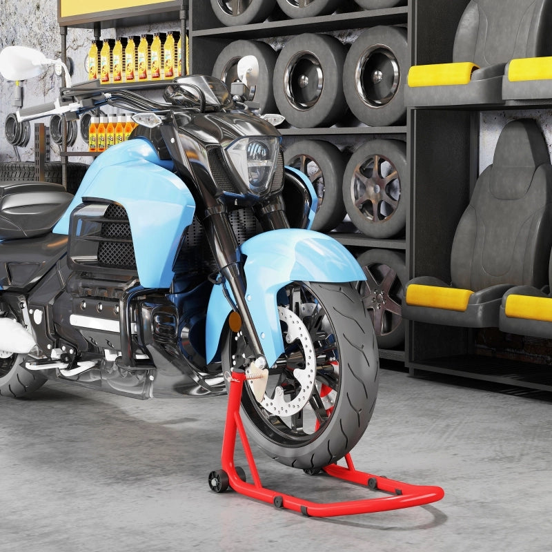 Cavalletto per moto anteriore/posteriore in acciaio, portata 544 kg, regolabile, rosso