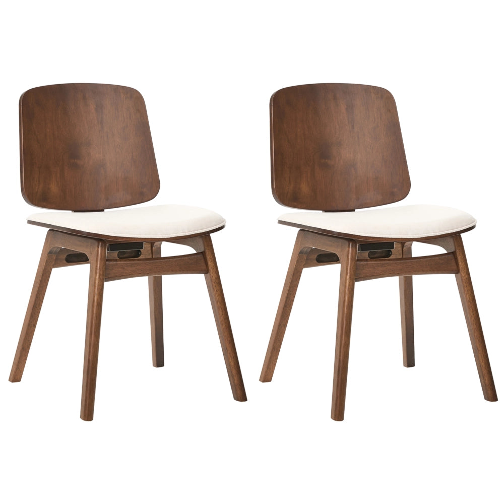 Set di 2 sedie da pranzo in tessuto beige chiaro senza braccioli stile scandinavo con struttura in legno di gomma marrone