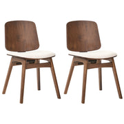 Set di 2 sedie da pranzo in tessuto beige chiaro senza braccioli stile scandinavo con struttura in legno di gomma marrone