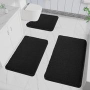 Set di 3 mattonelle antiscivolo, morbide assorbenti, a pelo lungo, microfibra alta densità per la doccia e la stanza da bagno, mattonella doccia lavabile in lavatrice (nero)