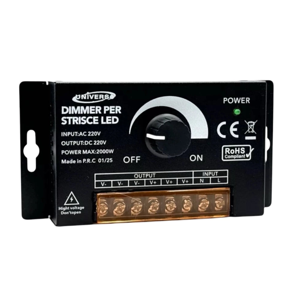 Dimmer 220V per Strisce LED Monocolore – 3 Uscite, Regolazione con Manopola e Telecomando