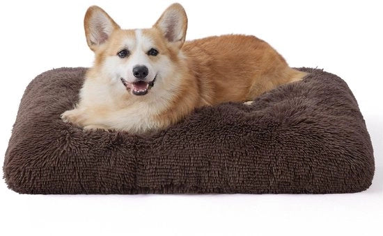 Letto Fluffycuspidi per Cani Grandi - 74x53x8 cm, Lavabile, Fondoprevenzione Scivolamento, Cuscino Pluchecanino, Marrone