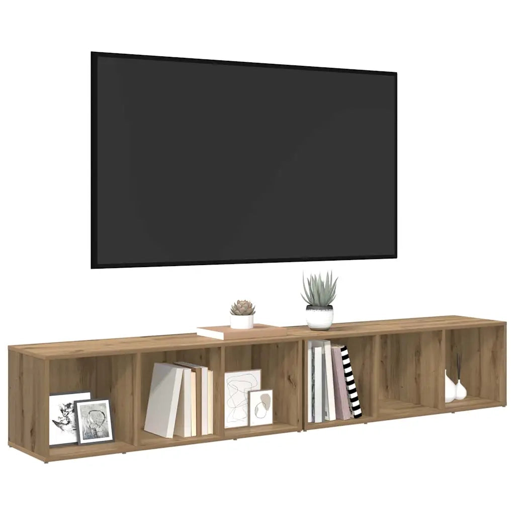 Set mobile TV 2 pz-Set di 2 Credenza per TV Rovere artigianale 37 x 35 x 107cm