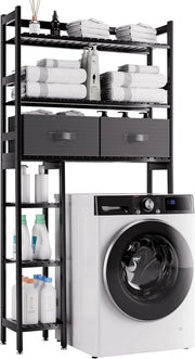 Opbergrek per Bagno con Caricatore - Risparmiatore di Spazio per la Cucina dei Bagni - 3 Livelli in Bambù - Nero
