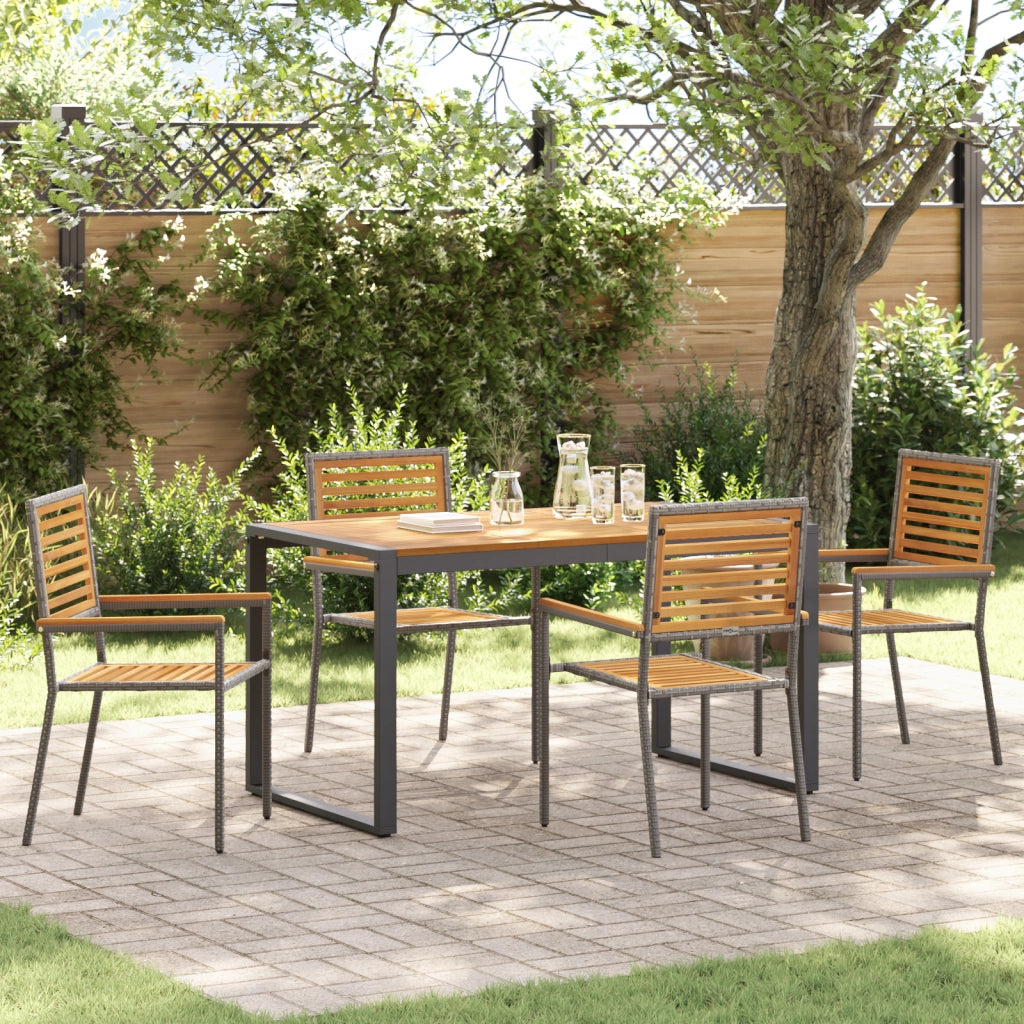 Set da pranzo per giardino  5 pezzi in rattan poly grigio Acacia